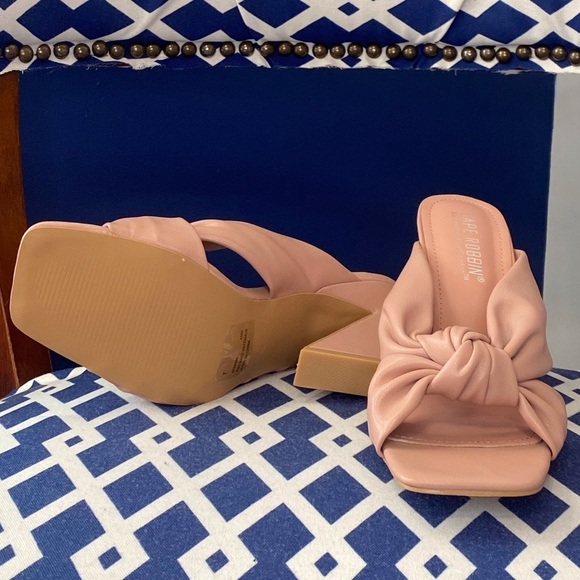 Pink square toe wrap knot thick heel mules by Cape Robbin - Picture 2 of 5